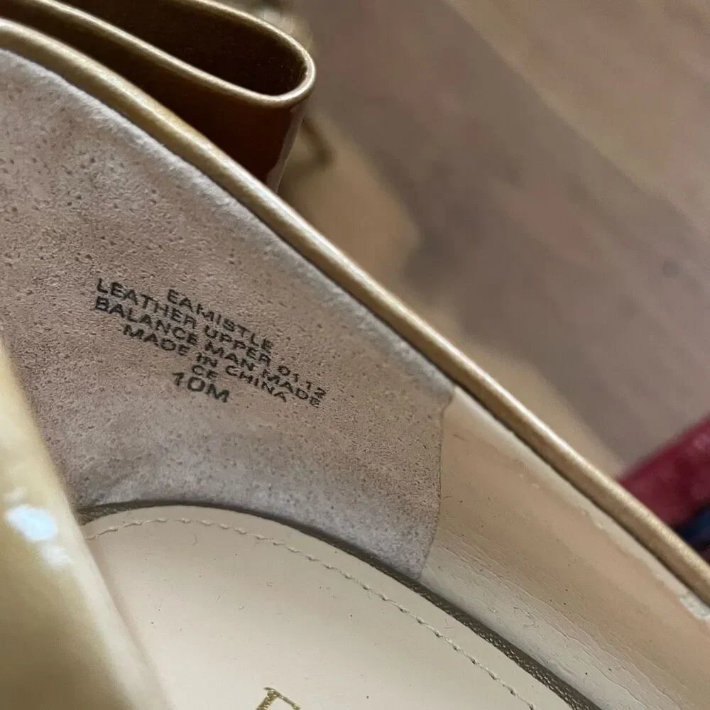 Enzo Angiolini Eamistle Natural Nude Champagne Patent Leather Peep Toe Heels Bow
